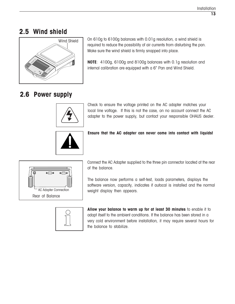 Wind shield, Power supply, 5 wind shield | 6 power supply, En ter go ba ck he ip prin t, On /o ff, Ac adapter connection | Ohaus Voyager Balances User Manual | Page 254 / 329