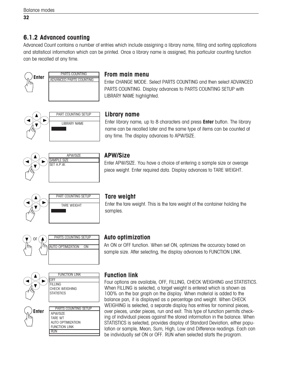 2 advanced counting, Function link, Library name | Apw/size, Tare weight, Auto optimization | Ohaus Voyager Balances User Manual | Page 273 / 329