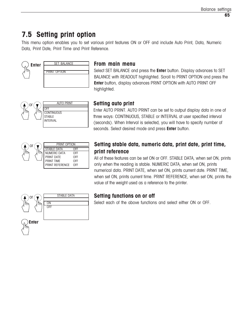 Setting print option, 5 setting print option, Setting auto print | Setting functions on or off | Ohaus Voyager Balances User Manual | Page 306 / 329