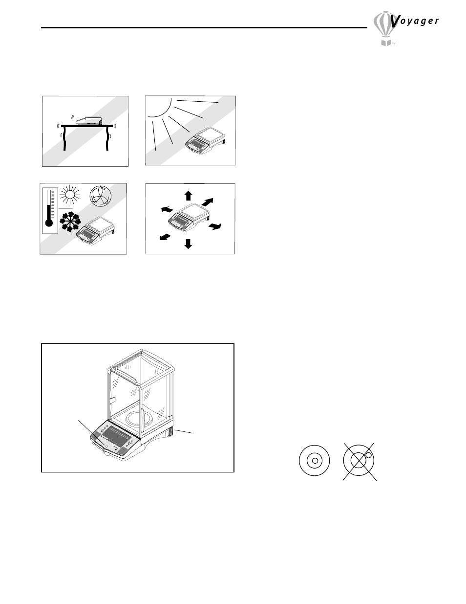 Selecting the location, Setting up and leveling the balance, 2 selecting the location | 3 setting up and leveling the balance | Ohaus Voyager Balances User Manual | Page 9 / 329