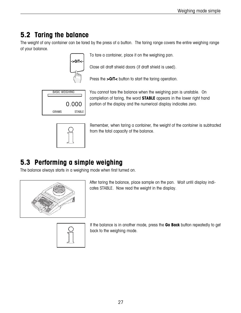 Taring the balance, Performing a simple weighing, 2 taring the balance | 3 performing a simple weighing | Ohaus Voyager Balances User Manual | Page 91 / 329