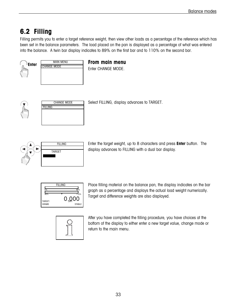 Filling, 2 filling, Balance modes | Ohaus Voyager Balances User Manual | Page 97 / 329