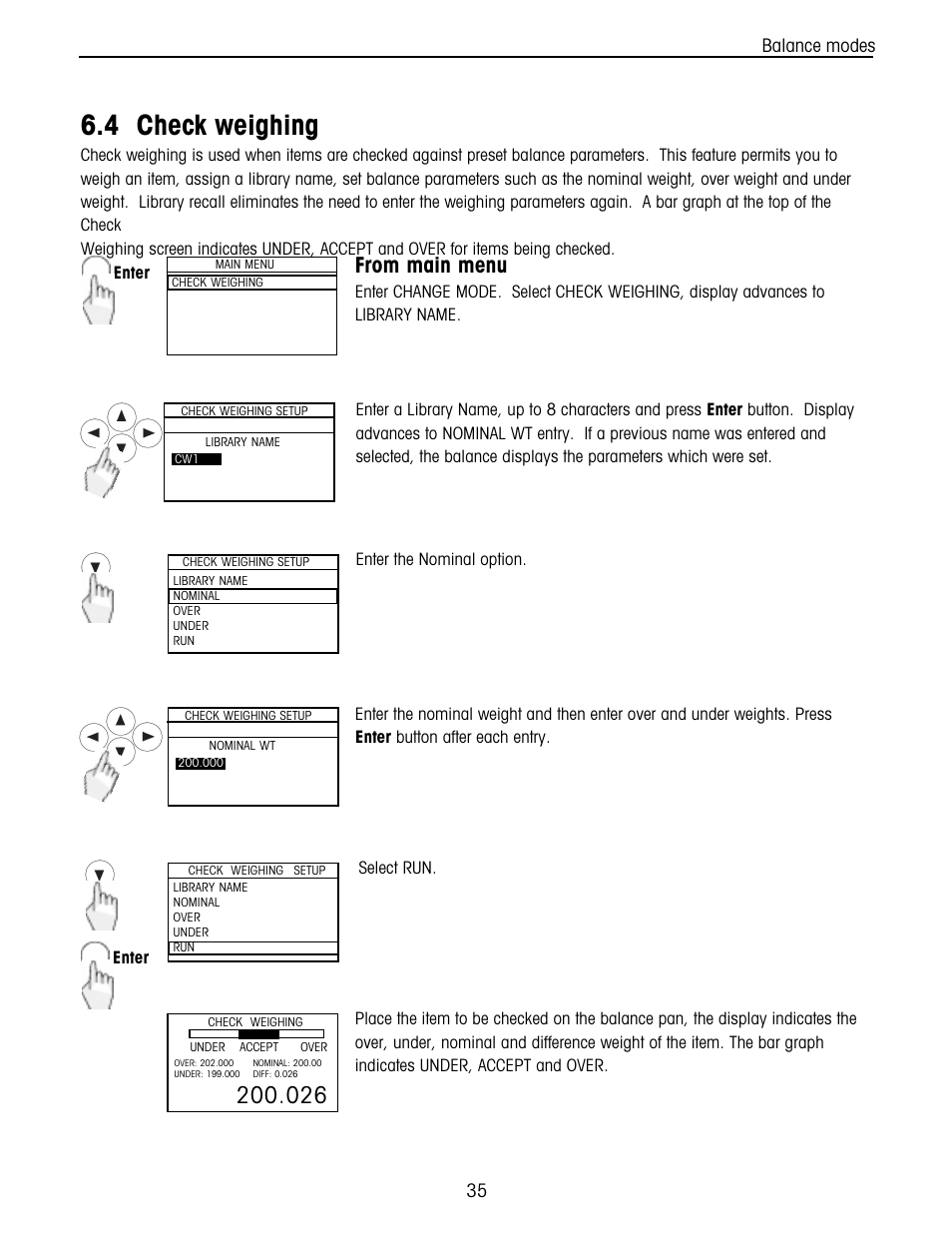 Check weighing, 4 check weighing, Balance modes | Ohaus Voyager Balances User Manual | Page 99 / 329