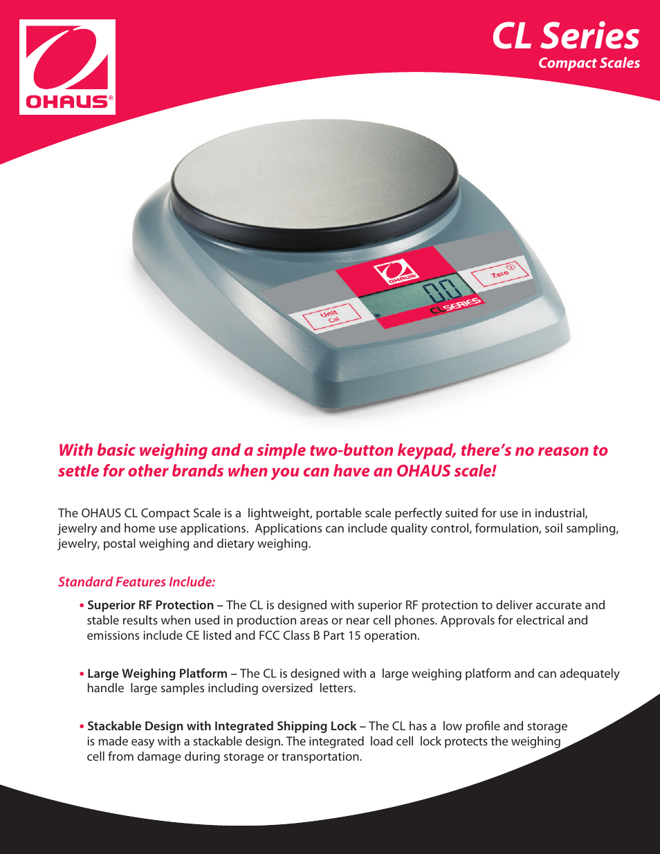 Ohaus CL PORTABLE BALANCES Data Sheet User Manual | 2 pages