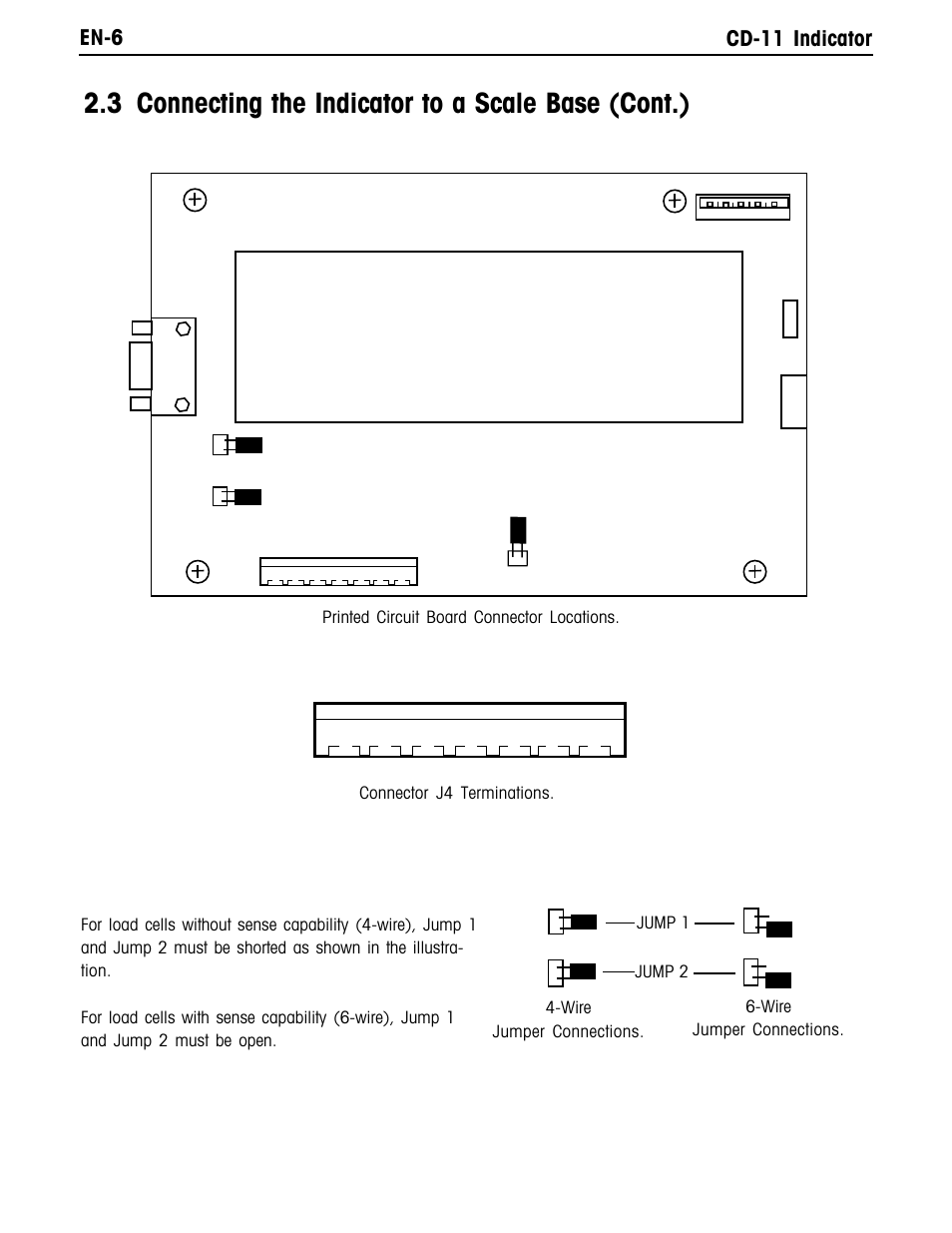 3 connecting the indicator to a scale base (cont.), J4 jump 1 jump 2 j3, J5 j6 j7 | En-6 cd-11 indicator, Display | Ohaus CD-11 Indicator Manual multi User Manual | Page 12 / 120