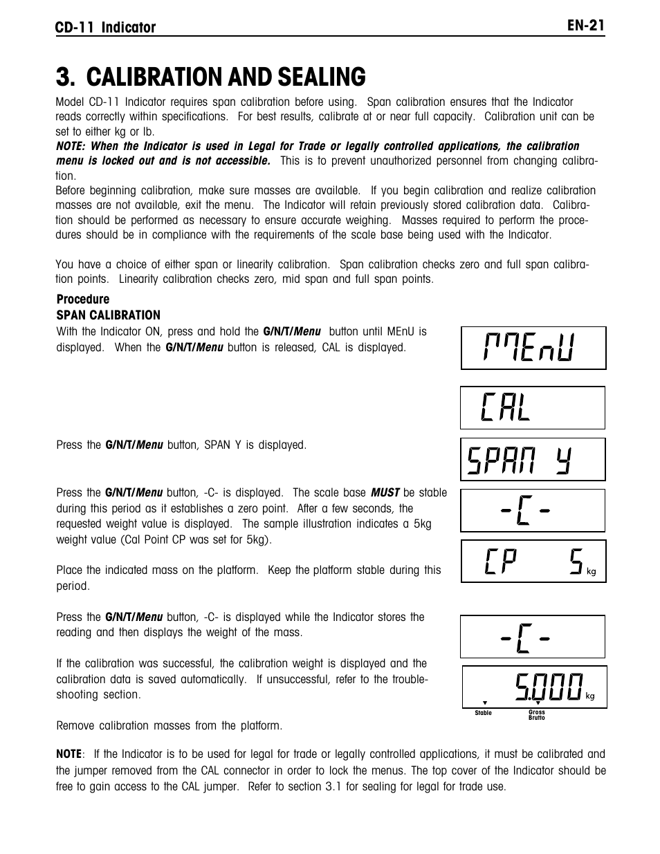 Calibration and sealing, En-21 cd-11 indicator | Ohaus CD-11 Indicator Manual multi User Manual | Page 27 / 120