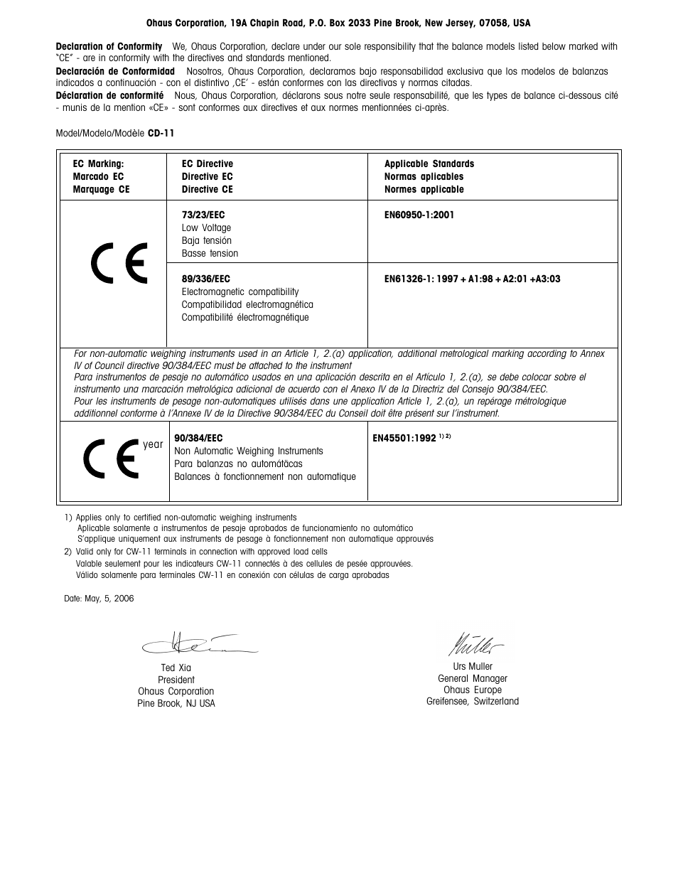 Ohaus CD-11 Indicator Manual multi User Manual | Page 3 / 120