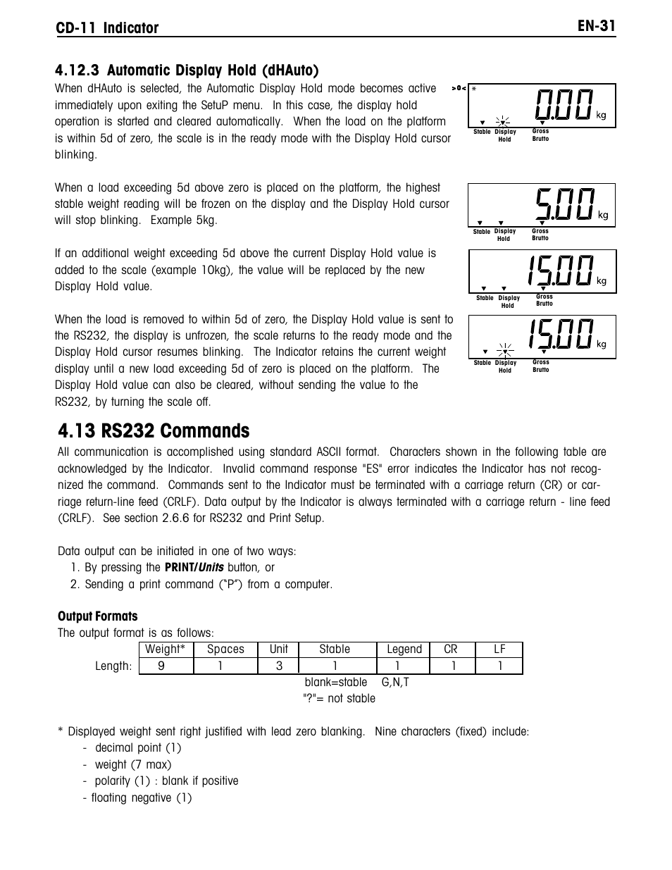 En-31 cd-11 indicator, 3 automatic display hold (dhauto) | Ohaus CD-11 Indicator Manual multi User Manual | Page 37 / 120