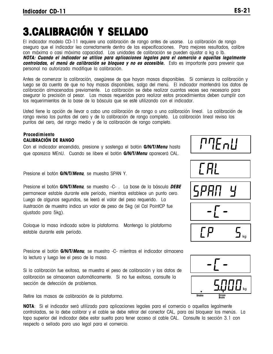 Calibración y sellado | Ohaus CD-11 Indicator Manual multi User Manual | Page 65 / 120