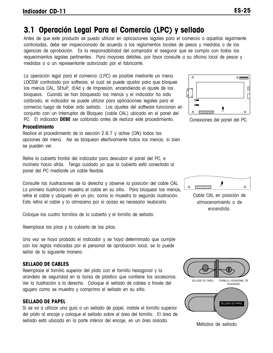 1 operación legal para el comercio (lpc) y sellado, Es-25 indicador cd-11, Procedimiento | Sellado de cables, Sellado de papel, Métodos de sellado | Ohaus CD-11 Indicator Manual multi User Manual | Page 69 / 120