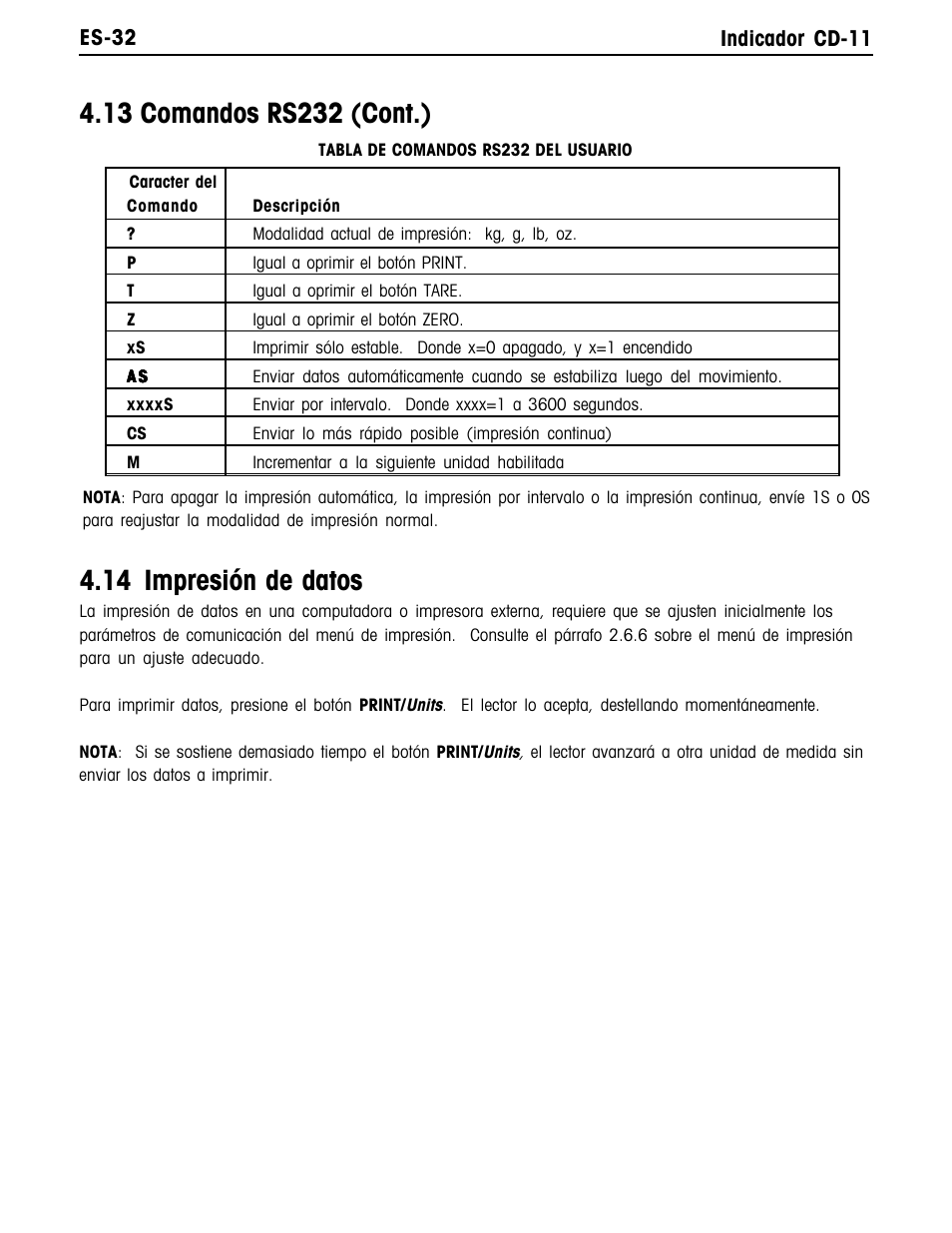 14 impresión de datos | Ohaus CD-11 Indicator Manual multi User Manual | Page 76 / 120