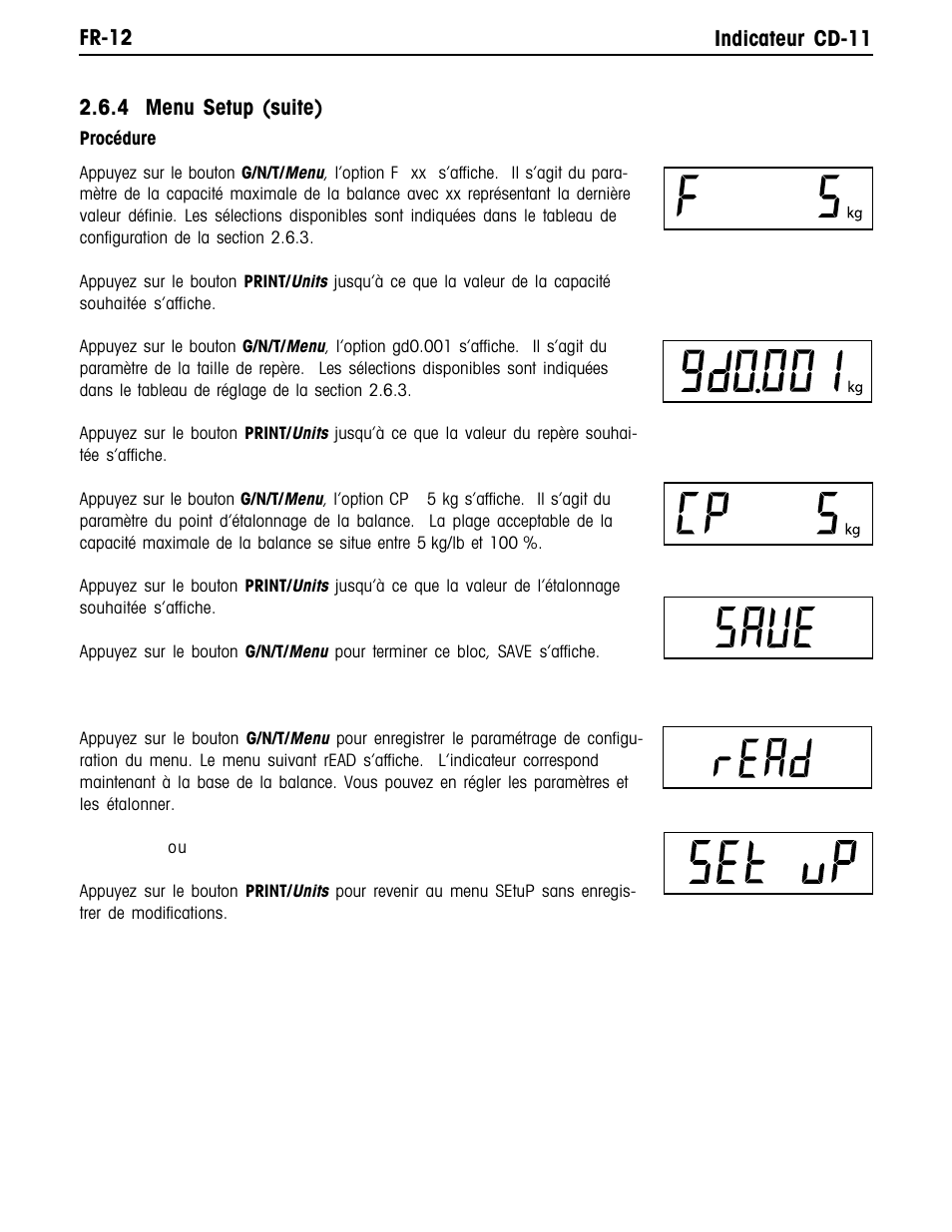 Fr-12 indicateur cd-11, 4 menu setup (suite) | Ohaus CD-11 Indicator Manual multi User Manual | Page 94 / 120