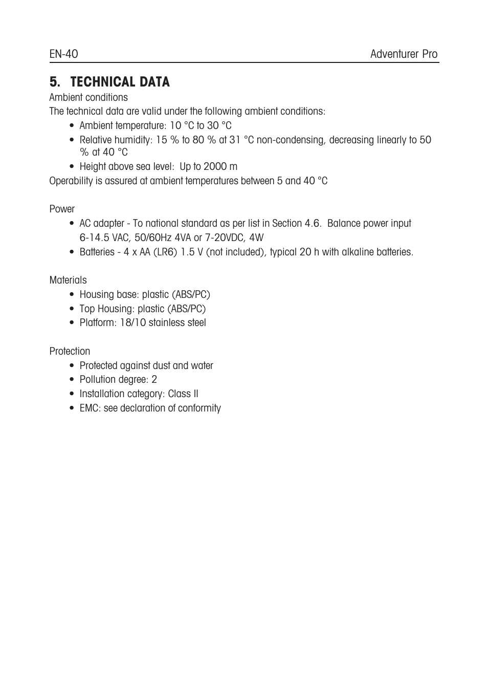 Technical data | Ohaus CARAT PLUS PRECISION JEWELRY BALANCES Manual en User Manual | Page 42 / 56