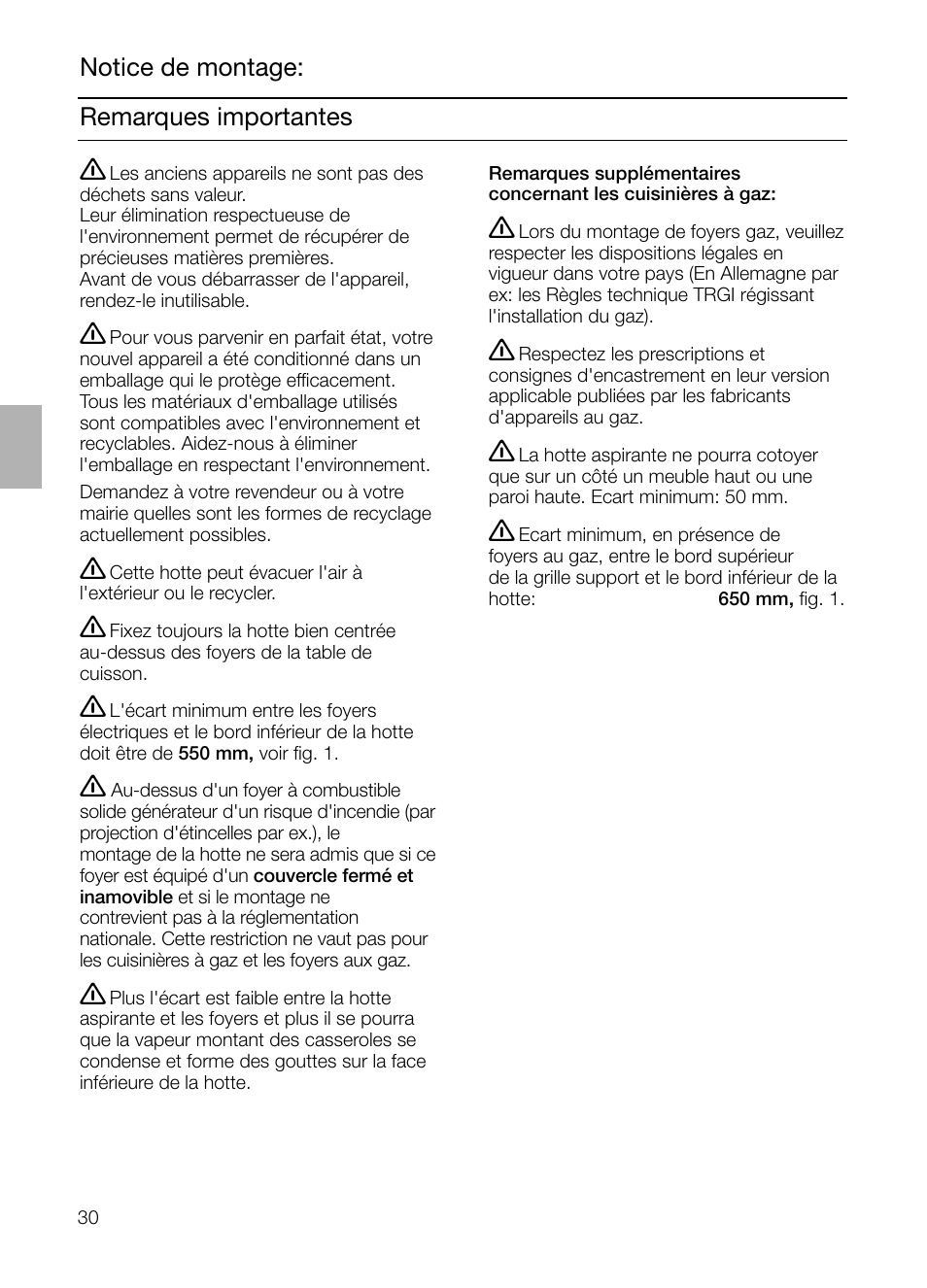 Remarques importantes notice de montage | Siemens LC 46322 User Manual | Page 30 / 80