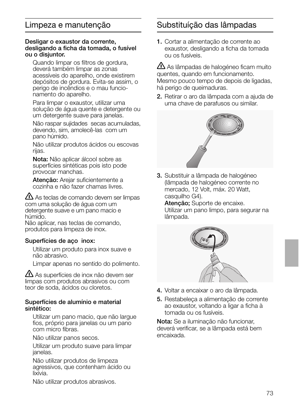 Limpeza e manutenção, Substituíção das lâmpadas | Siemens LC 46322 User Manual | Page 73 / 80