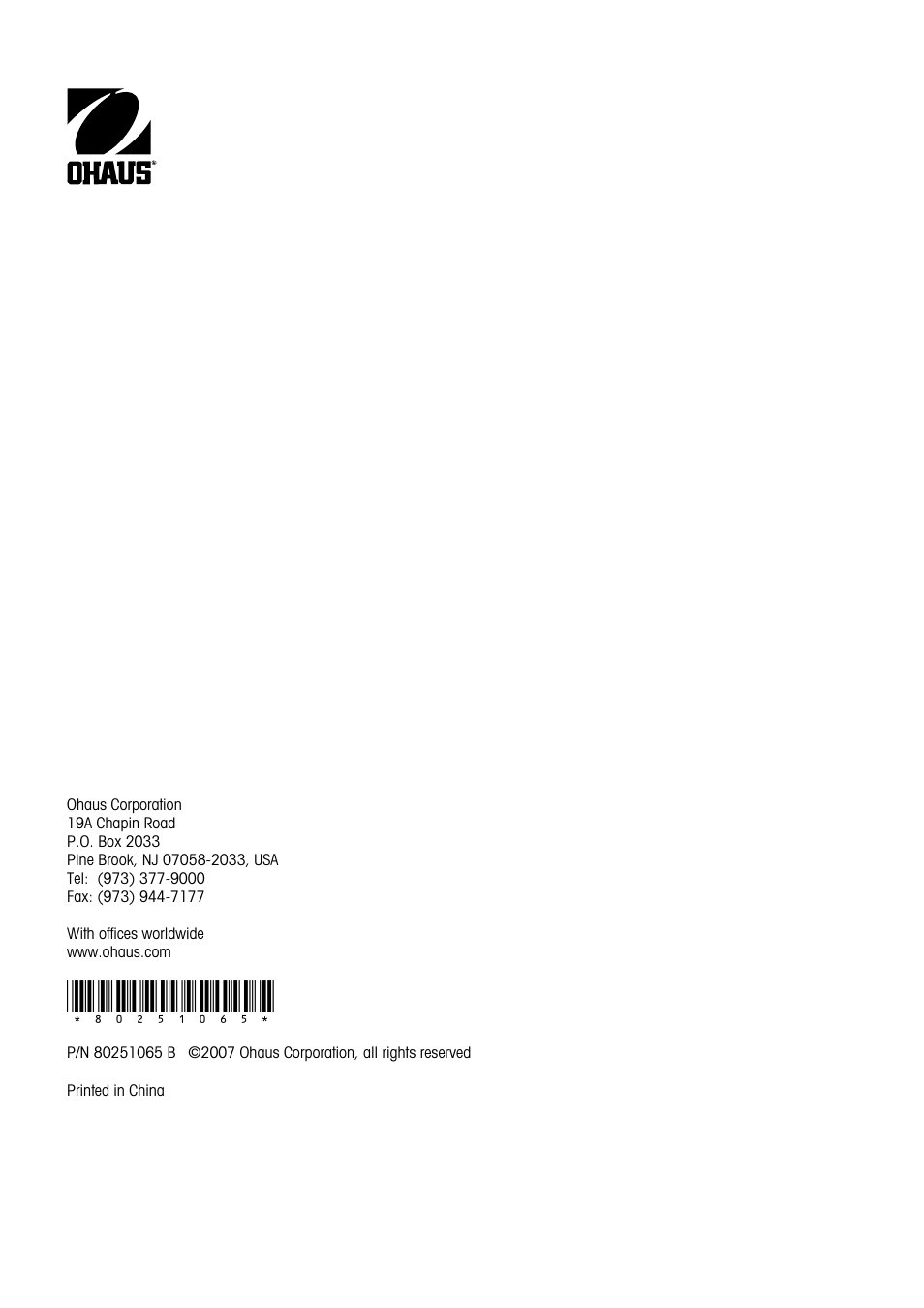 Ohaus DEFENDER 3000 BENCH SCALES Base Manual en User Manual | Page 8 / 8