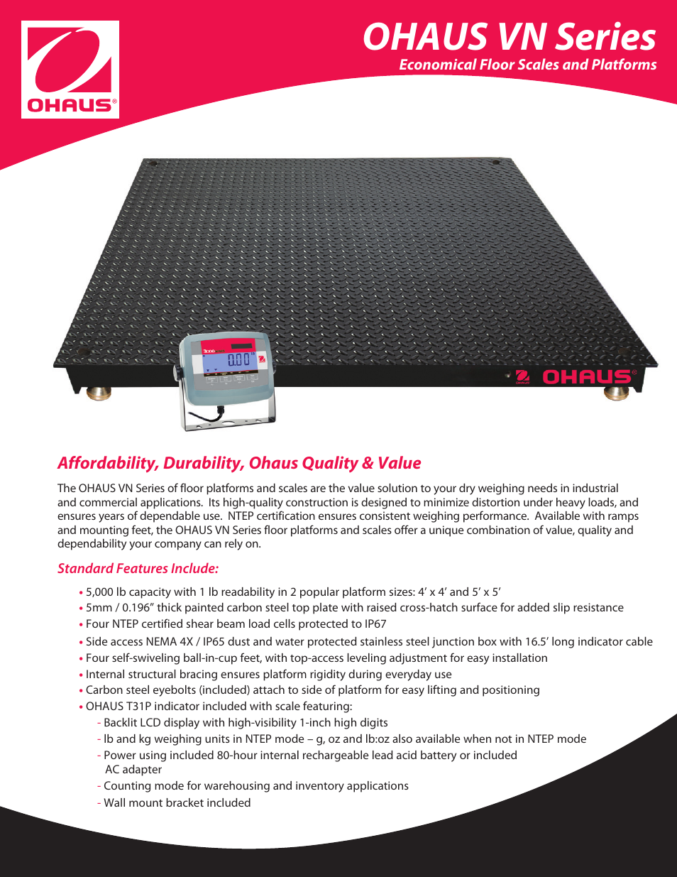 Ohaus VN Series Floor Scale Data Sheet User Manual | 4 pages