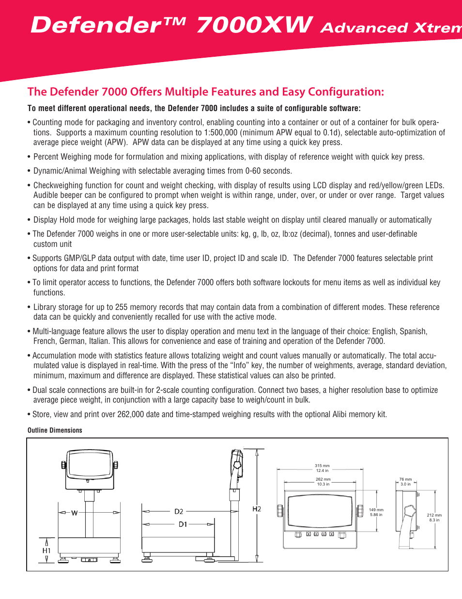 Defender, 7000xw, Advanced xtreme square washdown scales | Ohaus DEFENDER 7000XW Xtreme Square Washdown Scales Data Sheet User Manual | Page 2 / 4