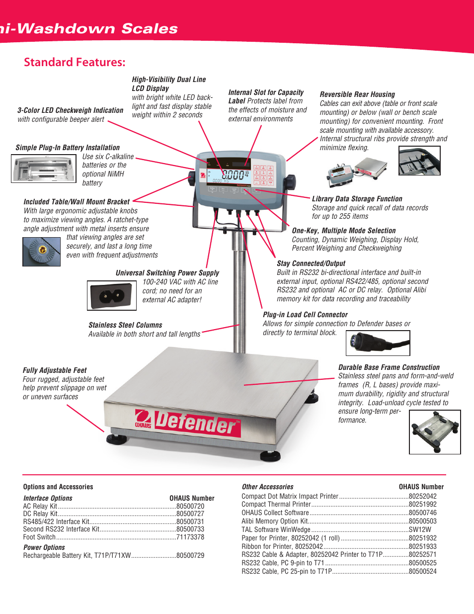 Defender, Advanced square semi-washdown scales, Standard features | Ohaus DEFENDER 7000 Square Semi-Washdown Scales Data Sheet User Manual | Page 3 / 4