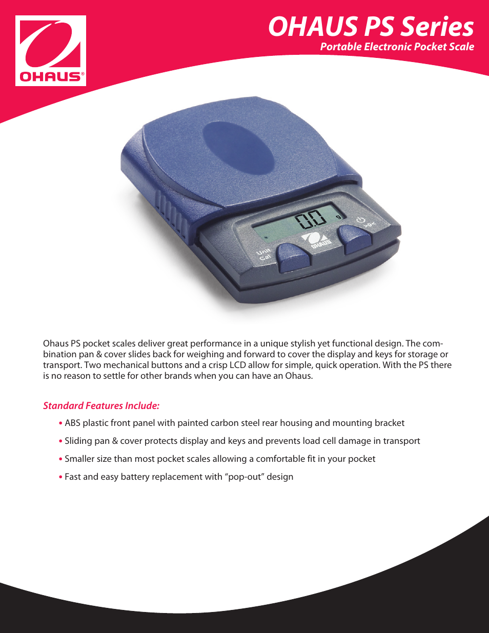 Ohaus PS POCKET JEWELRY SCALES Data Sheet User Manual | 2 pages