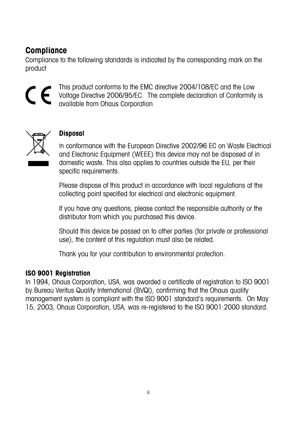 Compliance | Ohaus CARAT & GOLD LIGHT PORTABLE JEWELRY BALANCES Manual multi User Manual | Page 2 / 88