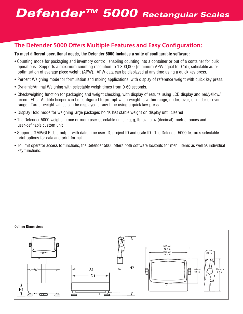 Defender, Rectangular scales | Ohaus DEFENDER 5000 Rectangular Scales Data Sheet User Manual | Page 2 / 4