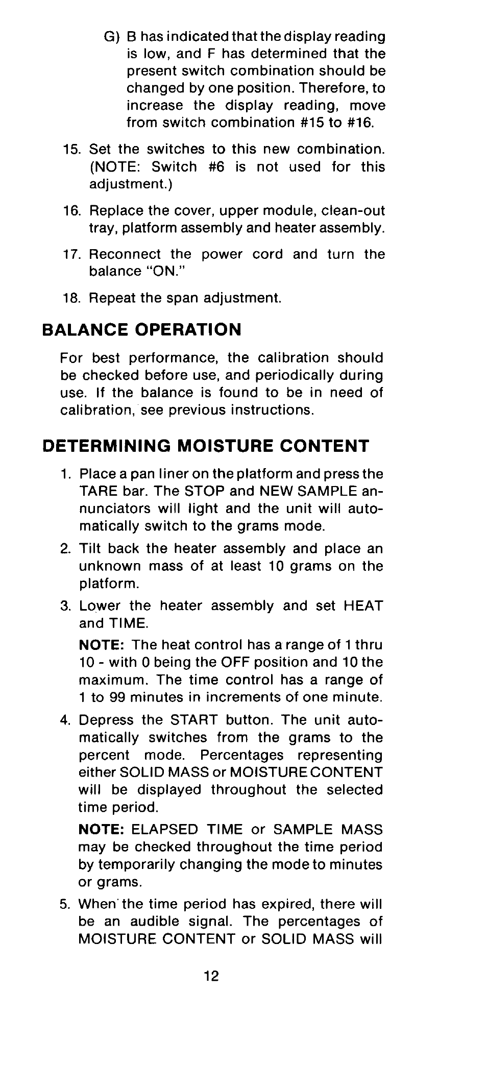 Balance operation, Determining moisture content | Ohaus MB301 Electronic Balances User Manual | Page 12 / 29