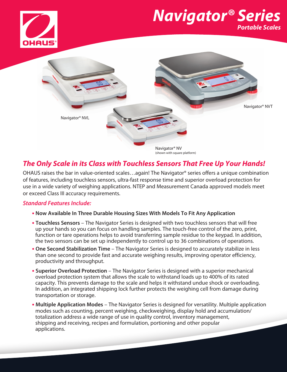 Ohaus NAVIGATOR NVT Data Sheet User Manual | 6 pages