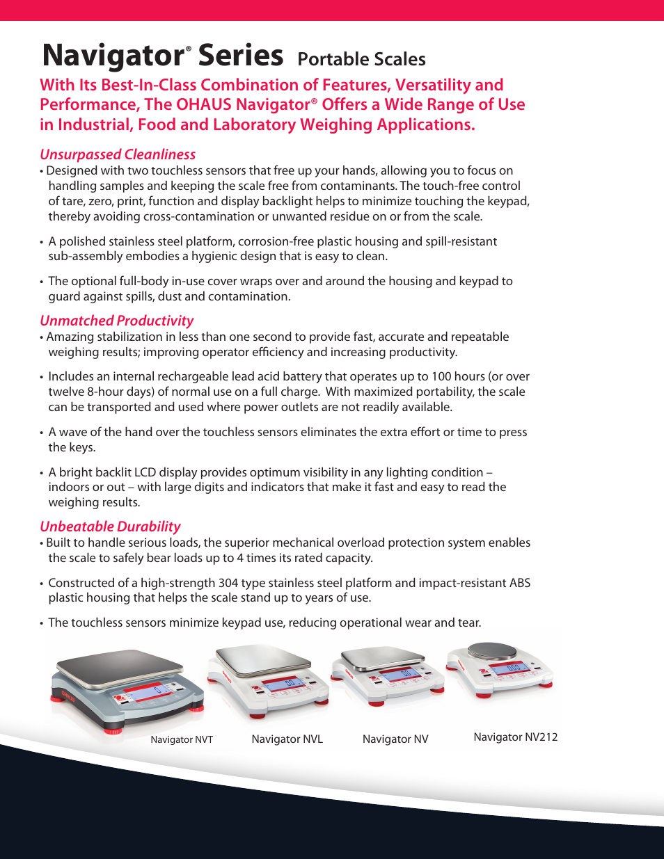 Navigator, Series, Portable scales | Ohaus NAVIGATOR NVT Data Sheet User Manual | Page 2 / 6