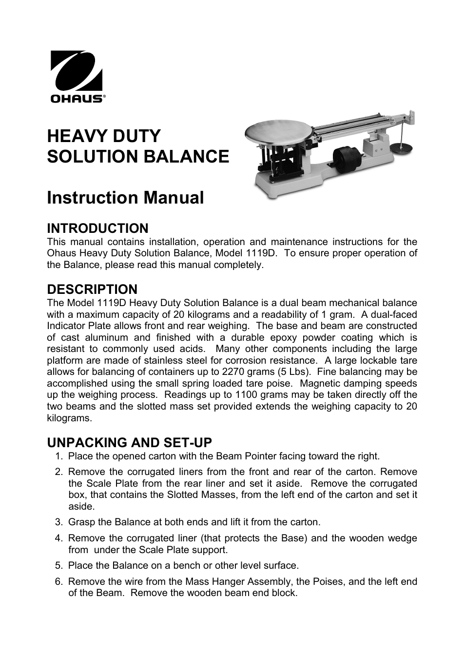 Ohaus HEAVY DUTY MECHANICAL SCALES Manual User Manual | 4 pages