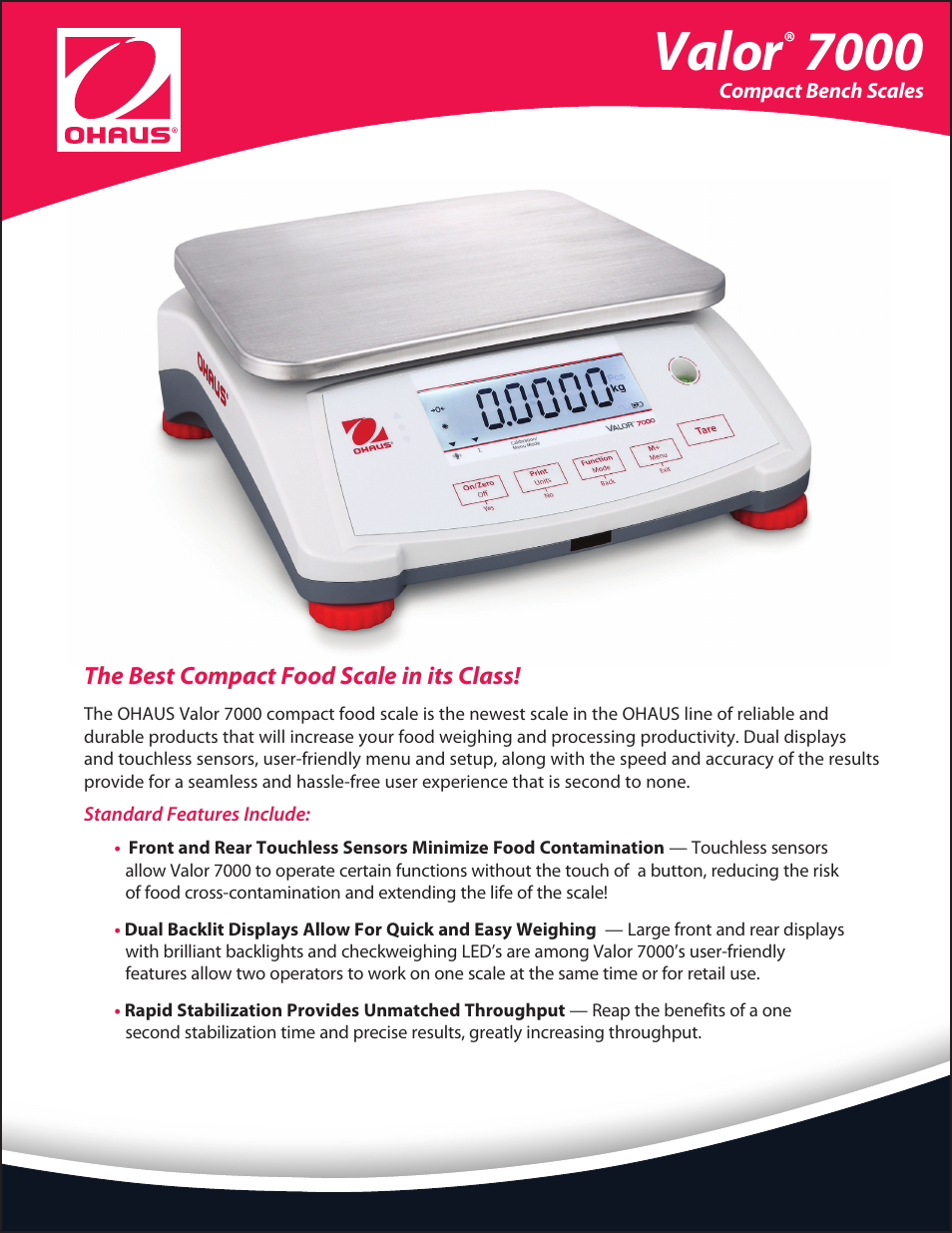Ohaus Valor 7000 Series COMPACT FOOD SCALES Data Sheet User Manual | 4 pages