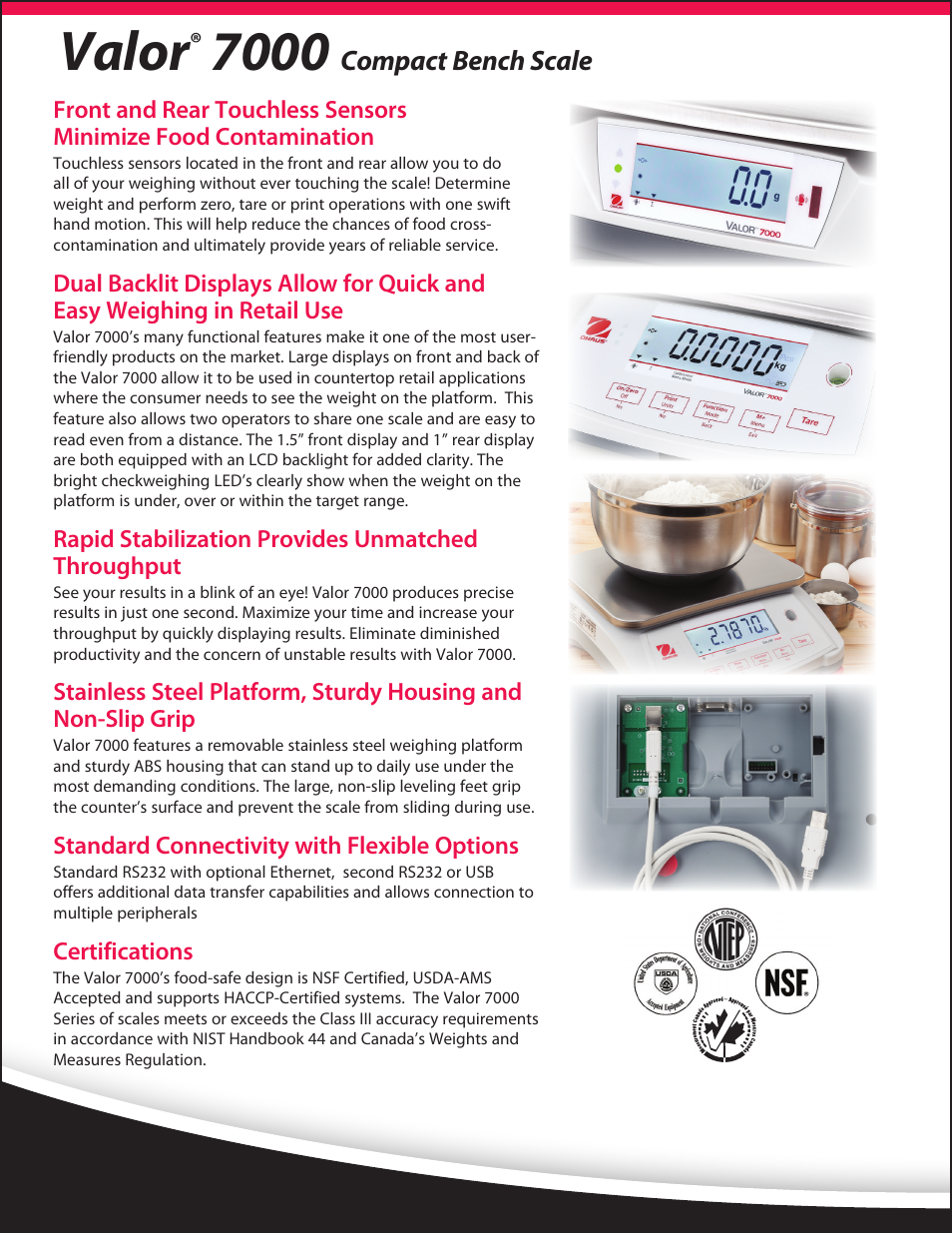 Valor, Compact bench scale | Ohaus Valor 7000 Series COMPACT FOOD SCALES Data Sheet User Manual | Page 2 / 4