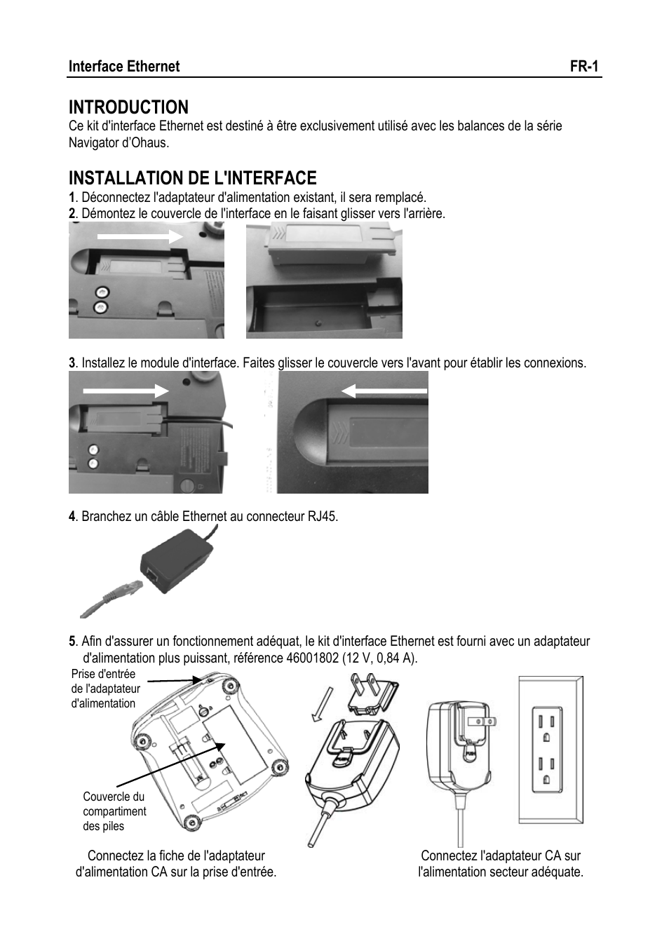 Introduction, Installation de l'interface | Ohaus NAVIGATOR NVT Ethernet Interface Manual multi User Manual | Page 11 / 32