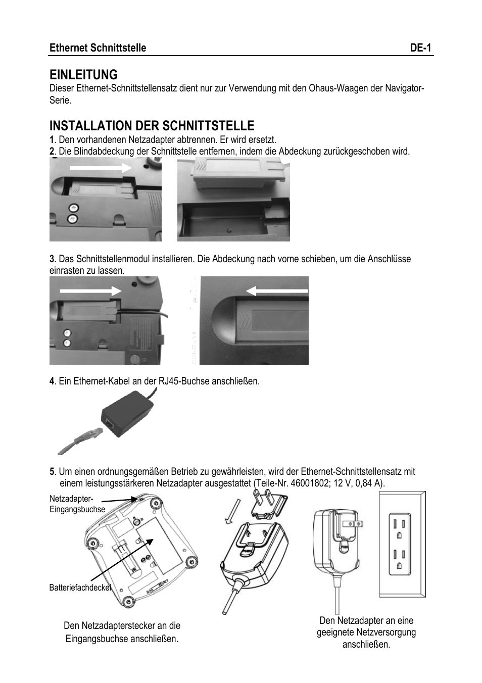 Einleitung, Installation der schnittstelle | Ohaus NAVIGATOR NVT Ethernet Interface Manual multi User Manual | Page 15 / 32