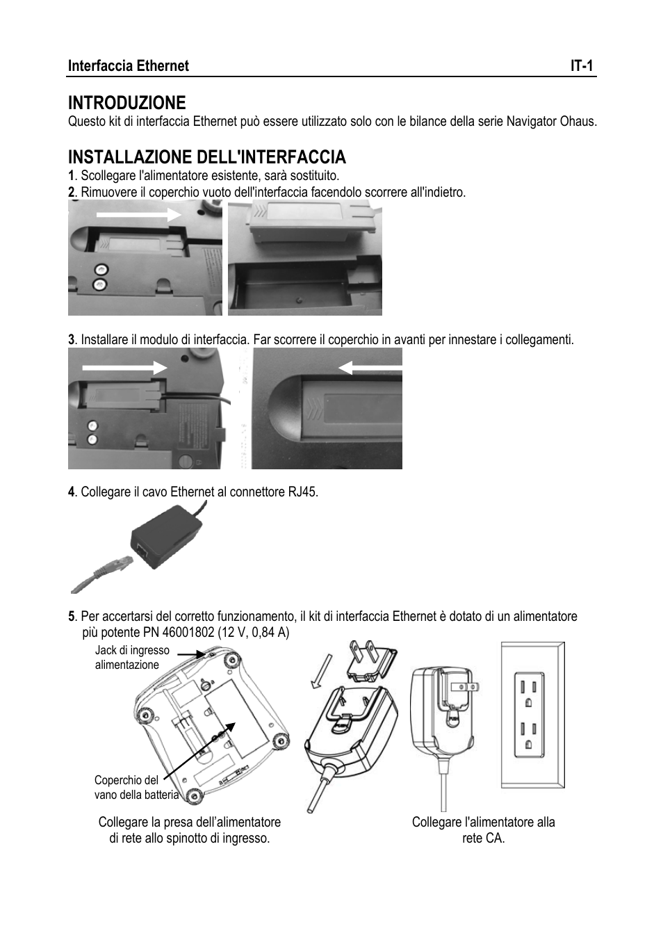 Introduzione, Installazione dell'interfaccia | Ohaus NAVIGATOR NVT Ethernet Interface Manual multi User Manual | Page 19 / 32