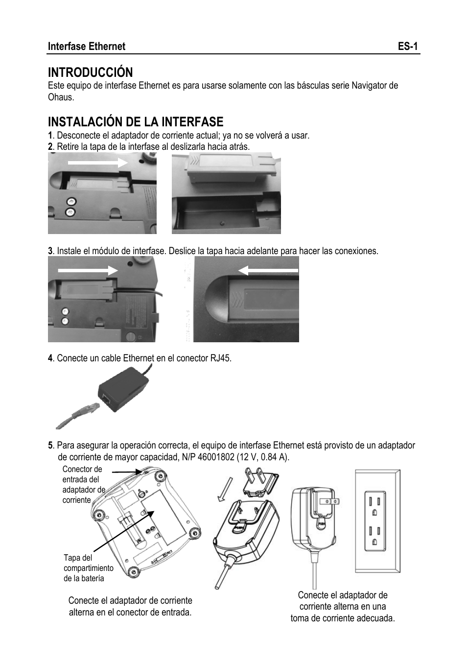 Introducción, Instalación de la interfase | Ohaus NAVIGATOR NVT Ethernet Interface Manual multi User Manual | Page 7 / 32