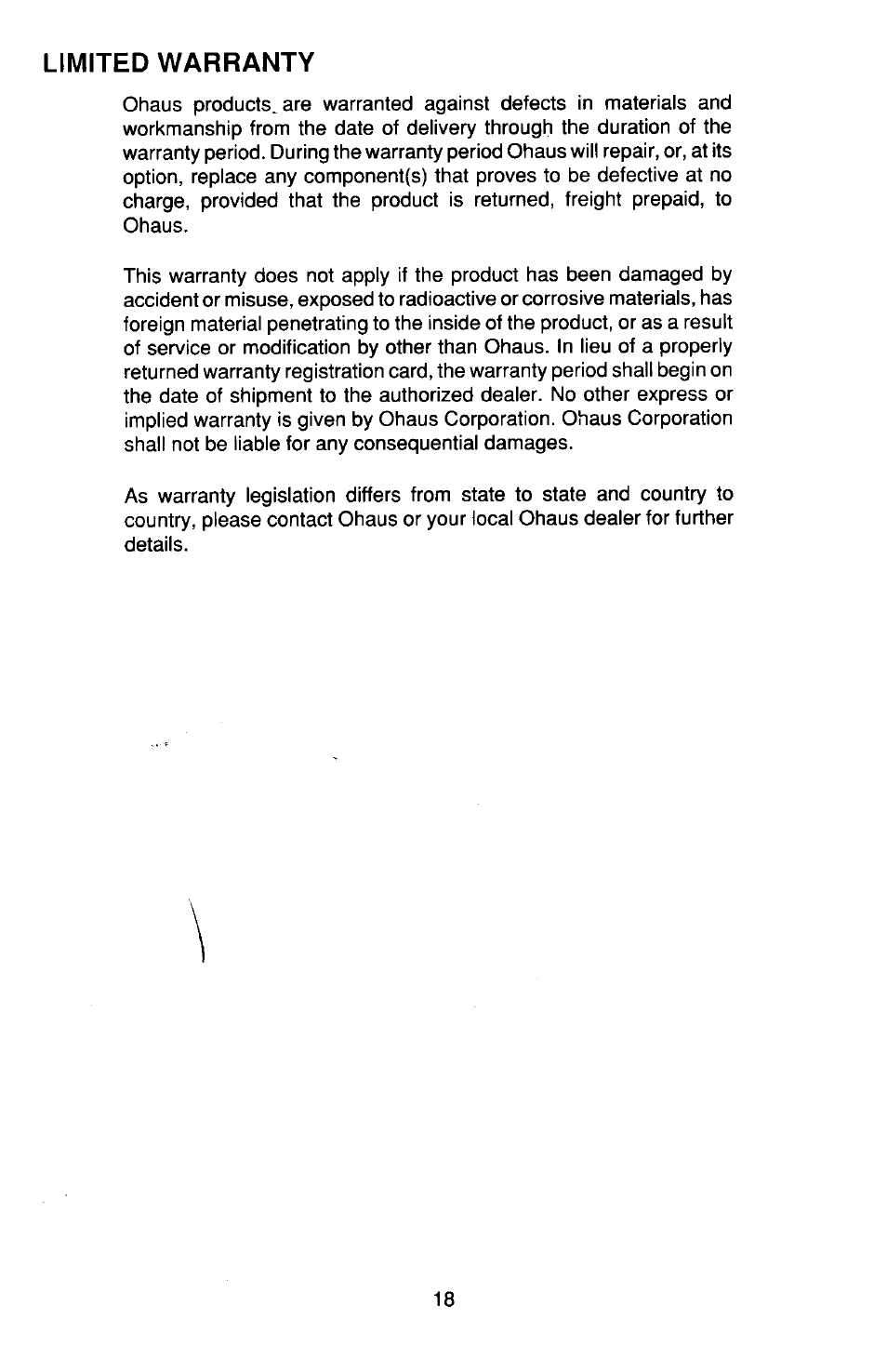 Warranty | Ohaus TS Series Electronic Balance User Manual | Page 18 / 77