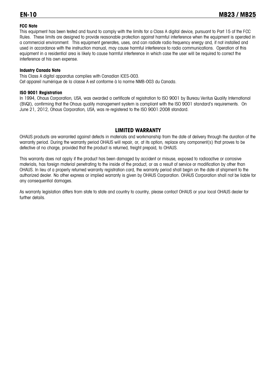 Ohaus MB23 MOISTURE ANALYZER Manual it User Manual | Page 12 / 56