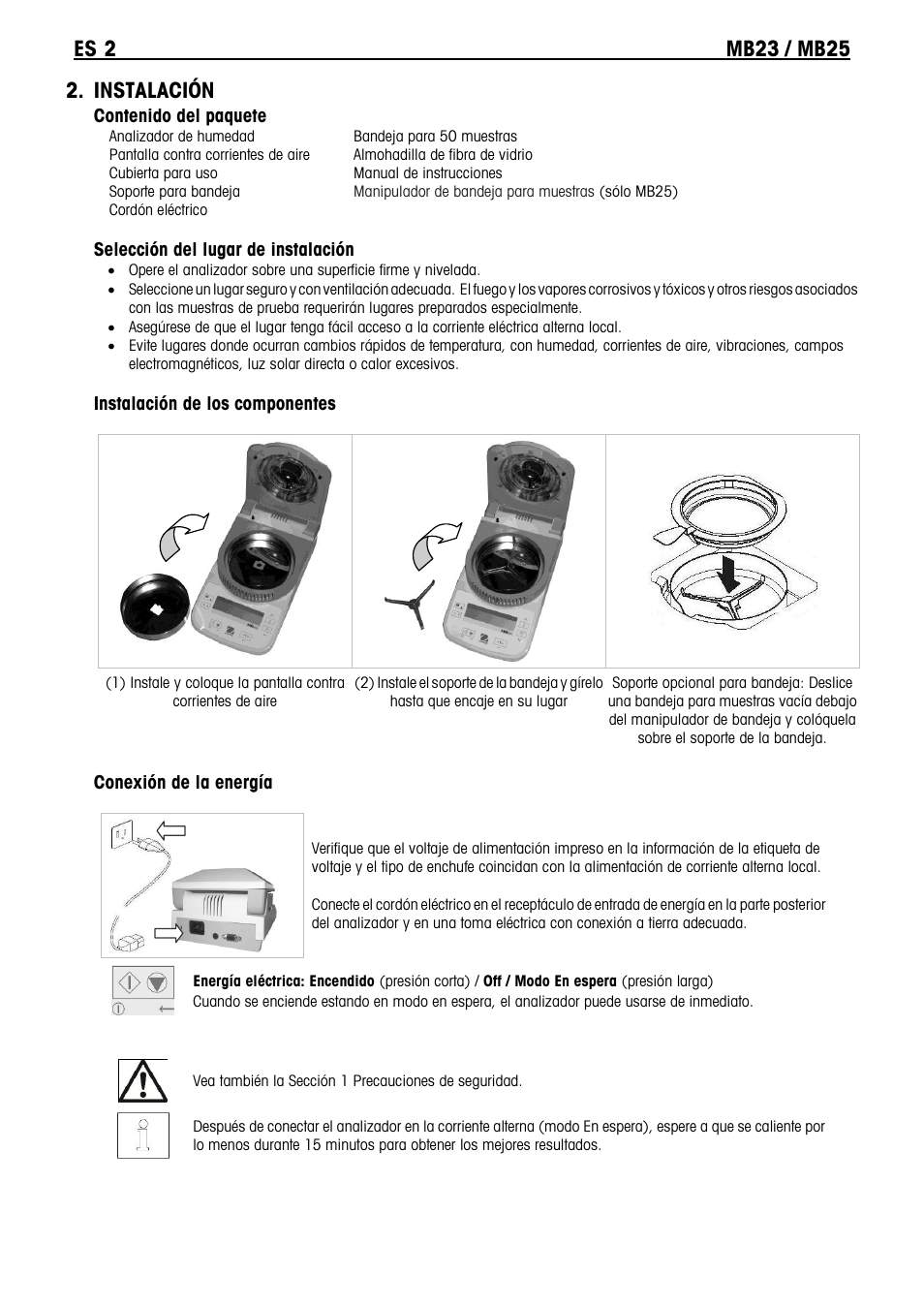 Instalación | Ohaus MB23 MOISTURE ANALYZER Manual it User Manual | Page 14 / 56