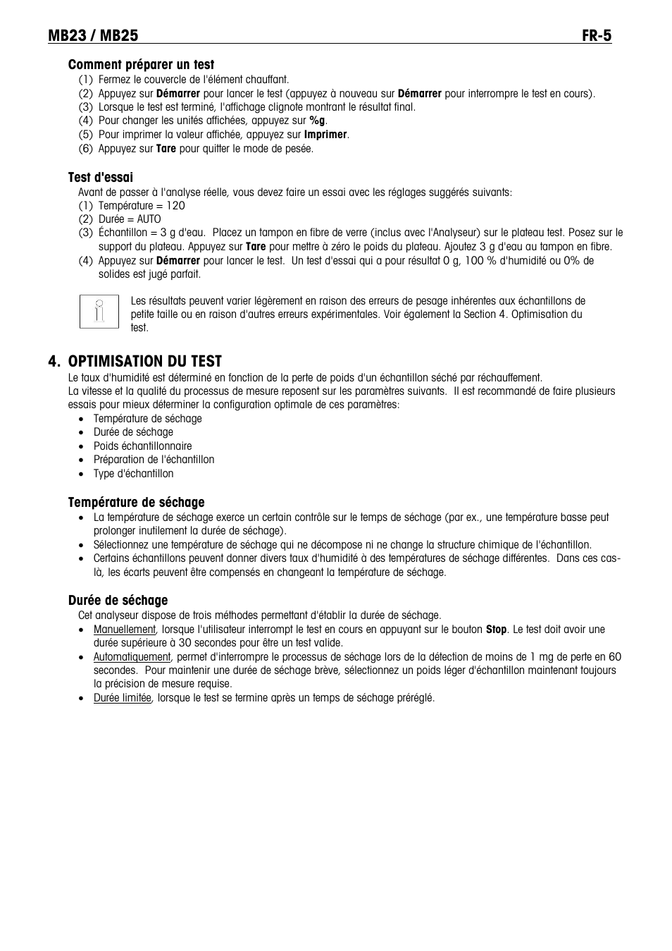 Optimisation du test | Ohaus MB23 MOISTURE ANALYZER Manual it User Manual | Page 27 / 56