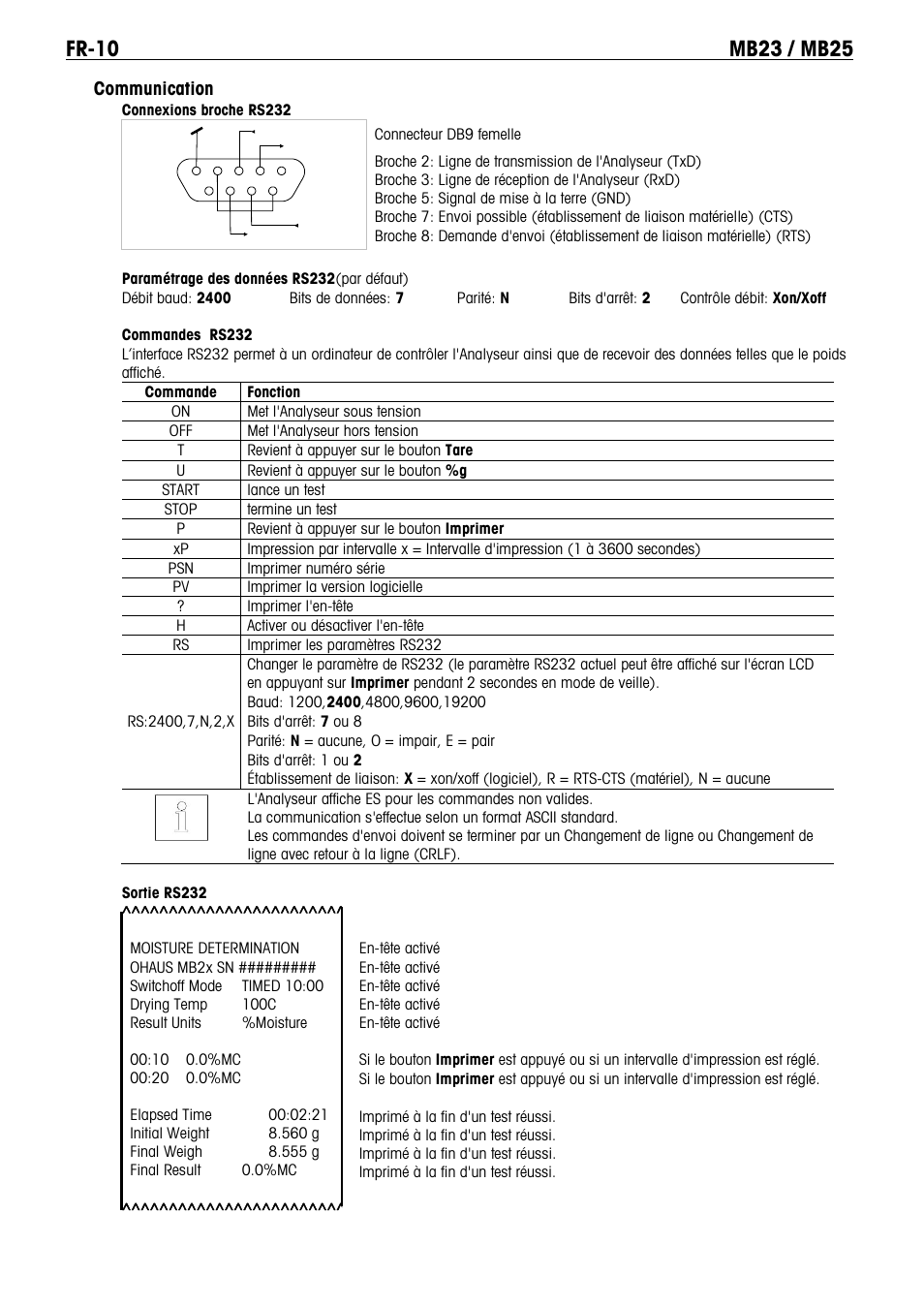 Communication | Ohaus MB23 MOISTURE ANALYZER Manual it User Manual | Page 32 / 56
