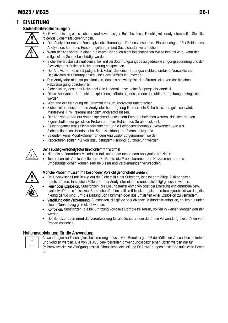 Mb23 de.pdf, Einleitung | Ohaus MB23 MOISTURE ANALYZER Manual it User Manual | Page 34 / 56