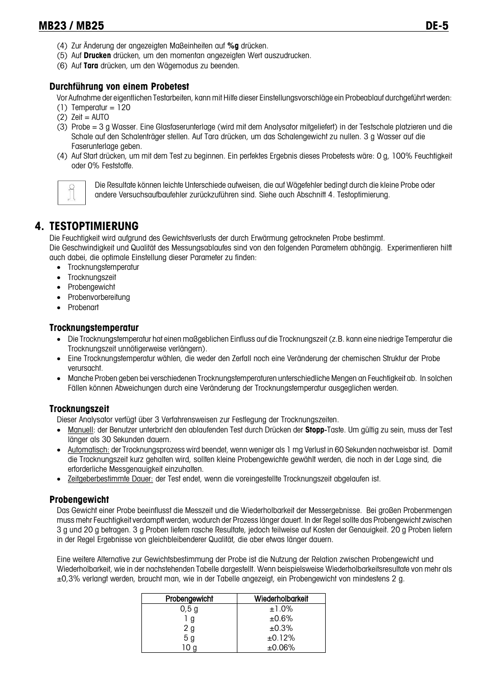 Testoptimierung | Ohaus MB23 MOISTURE ANALYZER Manual it User Manual | Page 38 / 56