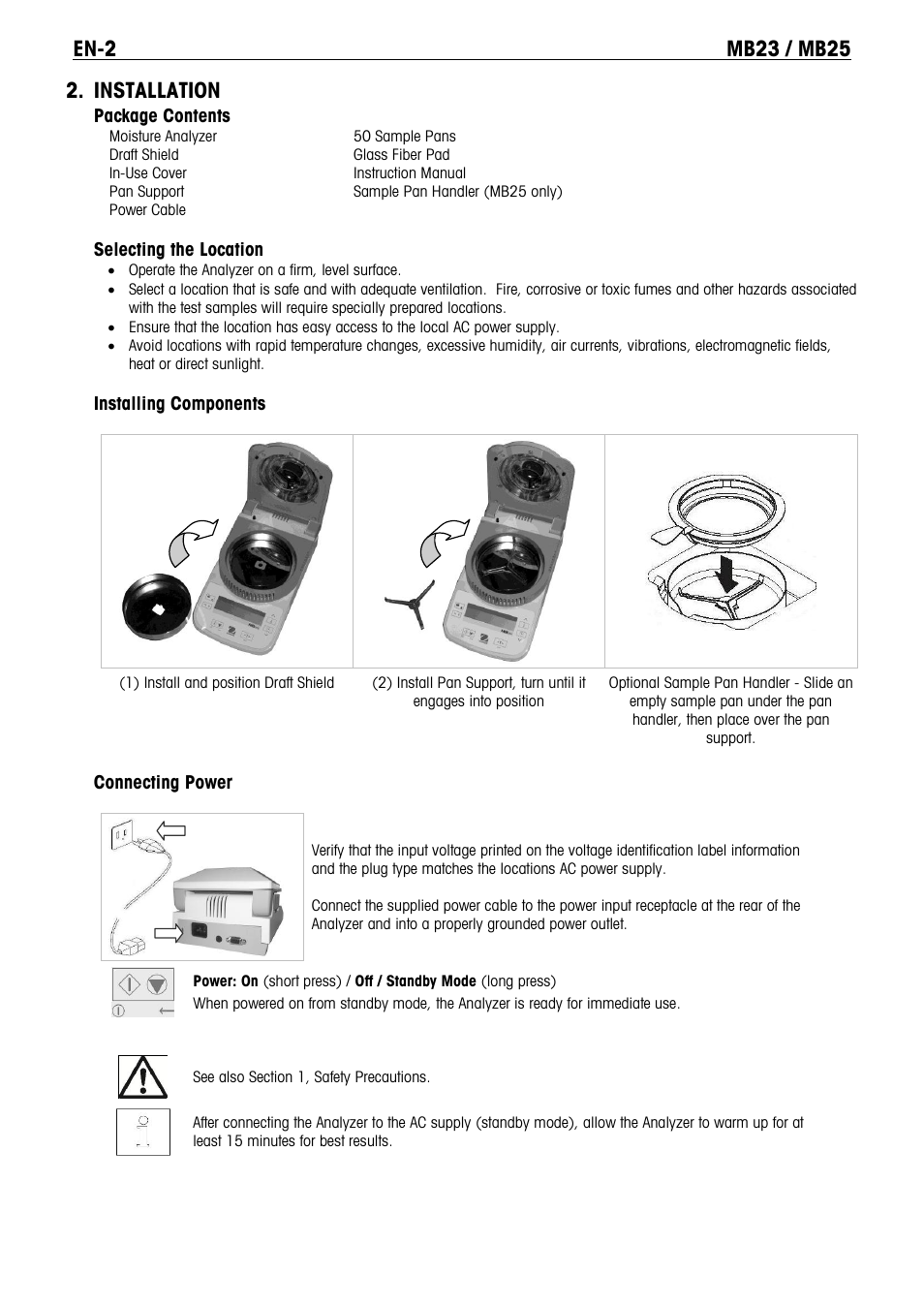 Installation | Ohaus MB23 MOISTURE ANALYZER Manual it User Manual | Page 4 / 56