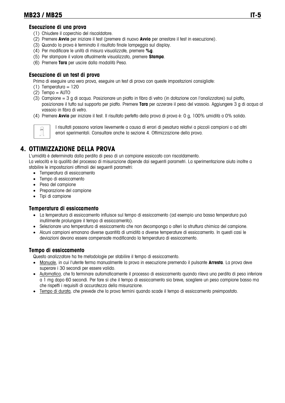 Ottimizzazione della prova | Ohaus MB23 MOISTURE ANALYZER Manual it User Manual | Page 48 / 56