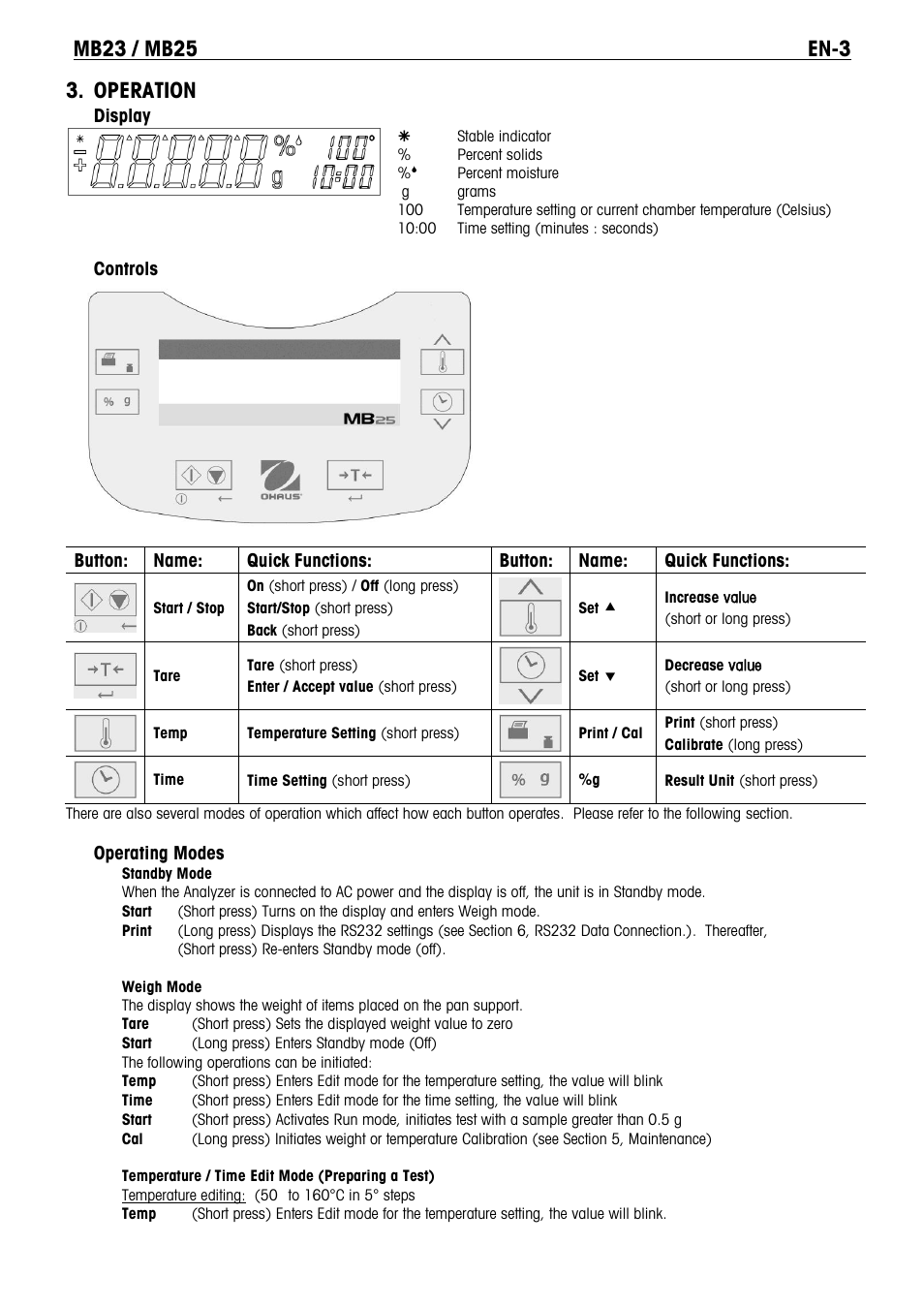 Operation | Ohaus MB23 MOISTURE ANALYZER Manual it User Manual | Page 5 / 56