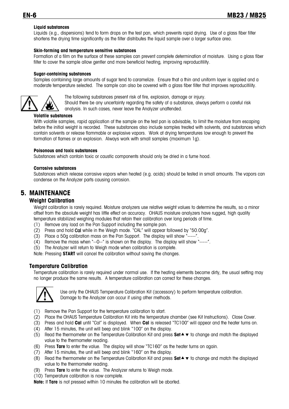 Maintenance | Ohaus MB23 MOISTURE ANALYZER Manual it User Manual | Page 8 / 56