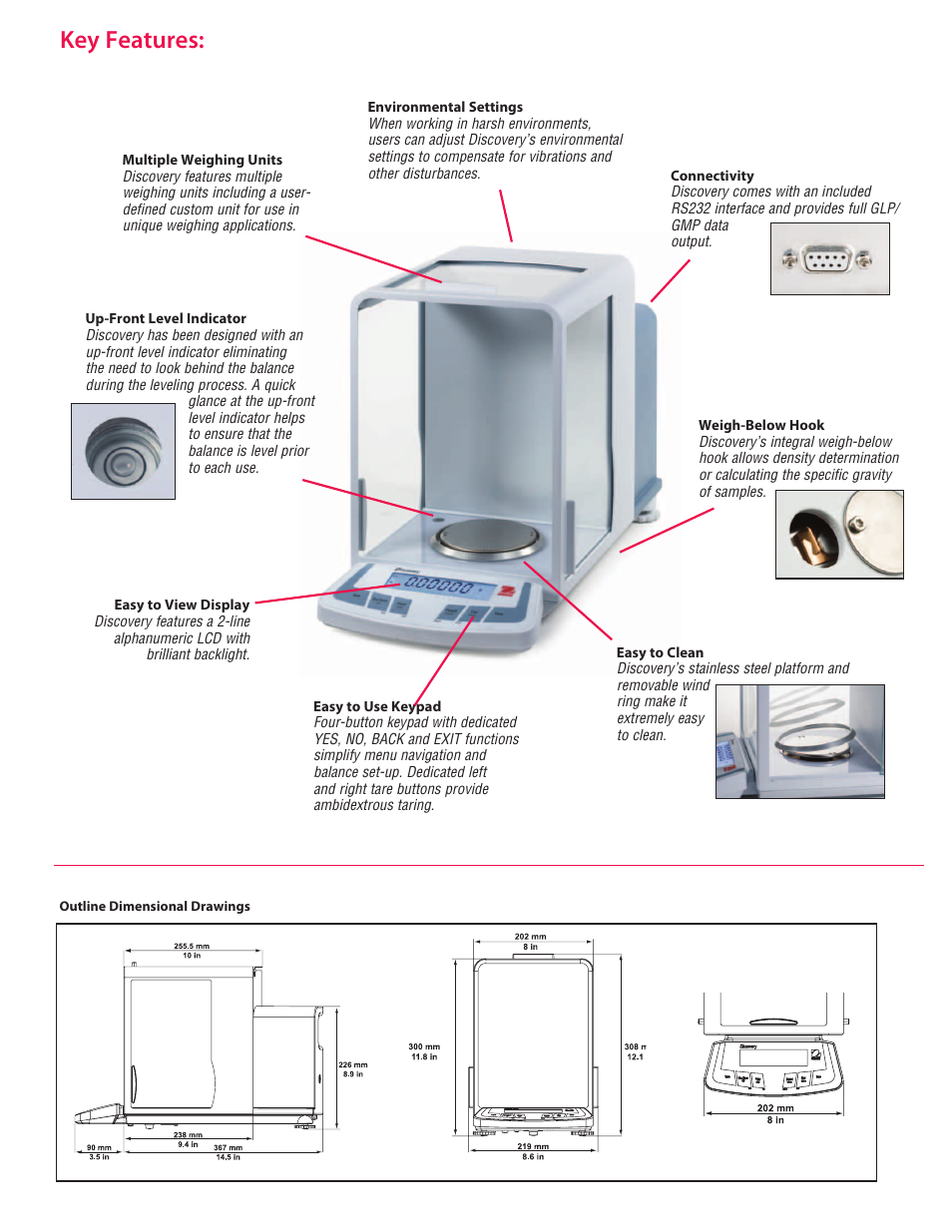 Key features | Ohaus DISCOVERY SEMI-MICRO AND ANALYTICAL BALANCES Data Sheet User Manual | Page 5 / 6