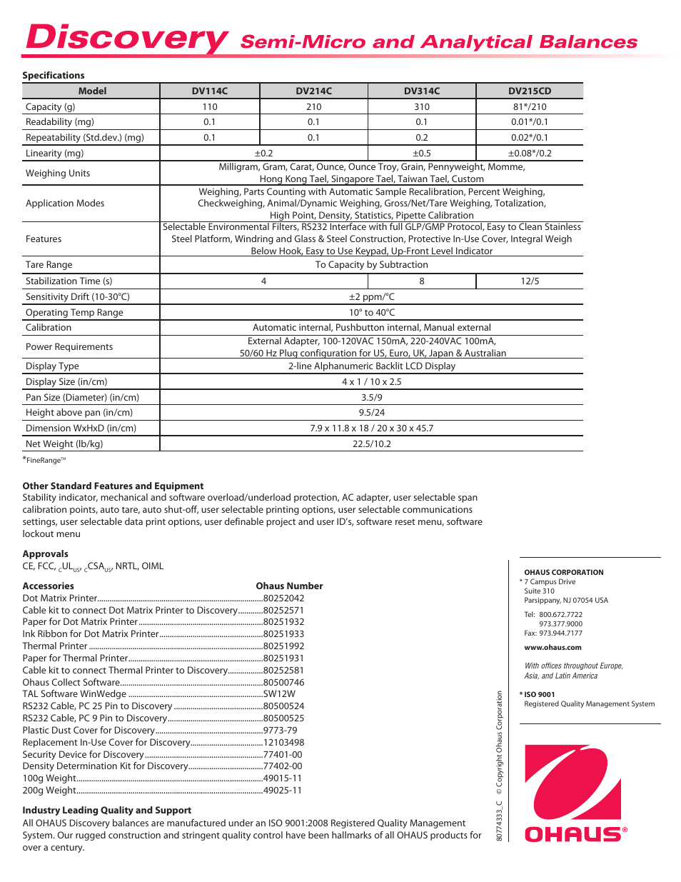Discovery, Semi-micro and analytical balances | Ohaus DISCOVERY SEMI-MICRO AND ANALYTICAL BALANCES Data Sheet User Manual | Page 6 / 6