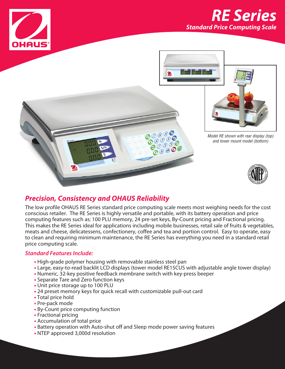 Ohaus RE PRICE COMPUTING COMPACT SCALES Data Sheet User Manual | 2 pages